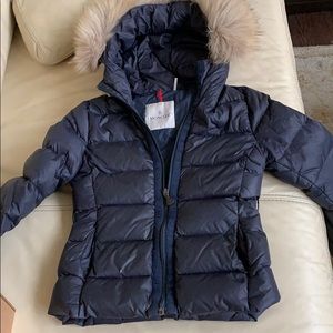 Girls size 10 moncler puffer jacket navy blue